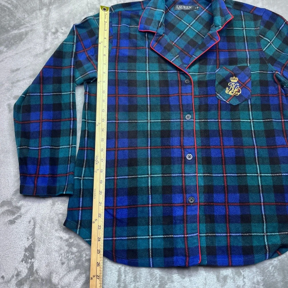 Lauren Ralph Lauren Blue Green Plaid Fleece Pajama‎ Intimate Top Women's Medium